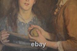 Large Antique Early 20th Century Double Portrait Oil On Canvas Painting