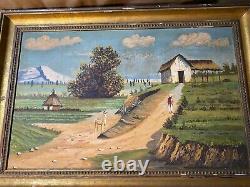 Large Antique Ecuadorian Landscape Oil On Canvas Painting Framed