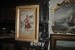 Large Antique Horse mounted Warrior oil Painting
