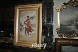 Large Antique Horse mounted Warrior oil Painting