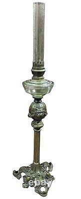 Large Antique Light To Oil Bronze & Glass Nineteenth Century