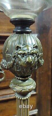 Large Antique Light To Oil Bronze & Glass Nineteenth Century