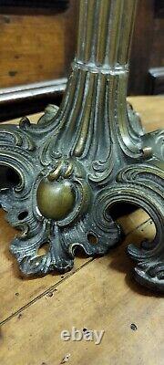 Large Antique Light To Oil Bronze & Glass Nineteenth Century