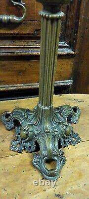 Large Antique Light To Oil Bronze & Glass Nineteenth Century