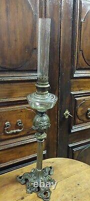 Large Antique Light To Oil Bronze & Glass Nineteenth Century