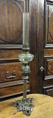 Large Antique Light To Oil Bronze & Glass Nineteenth Century