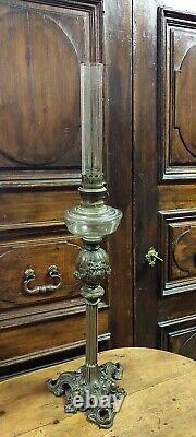 Large Antique Light To Oil Bronze & Glass Nineteenth Century