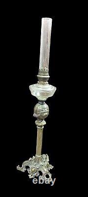 Large Antique Light To Oil Bronze & Glass Nineteenth Century