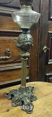 Large Antique Light To Oil Bronze & Glass Nineteenth Century