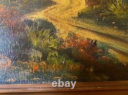 Large Antique M Hassebar River Landscape Scene Oil Painting Signed/Framed