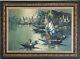 Large Antique Mid Century Modern Abstract Boat Oil Painting Old Vintage Asian 68