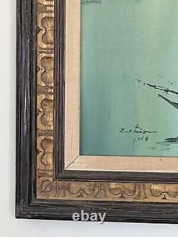 Large Antique MID Century Modern Abstract Boat Oil Painting Old Vintage Asian 68