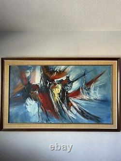 Large Antique MID Century Modern Abstract Oil Painting Old Vintage Expressionist