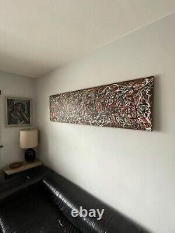 Large Antique MID Century Modern Abstract Oil Painting Old Vintage Pollock 1959