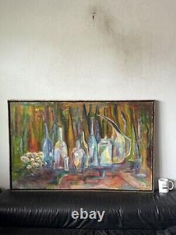 Large Antique MID Century Modern Abstract Oil Painting Old Vintage Still Life 61