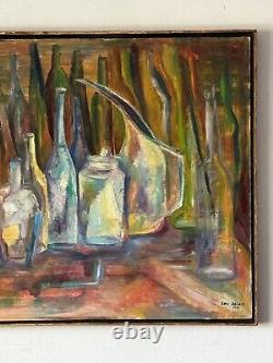 Large Antique MID Century Modern Abstract Oil Painting Old Vintage Still Life 61