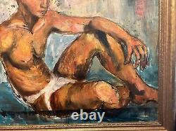 Large Antique Mid-Century Male Nude Painting