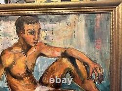 Large Antique Mid-Century Male Nude Painting