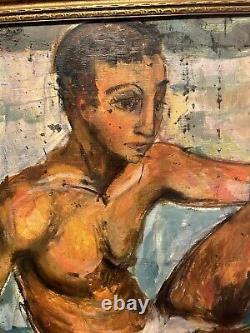 Large Antique Mid-Century Male Nude Painting