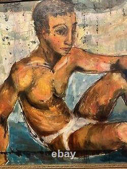 Large Antique Mid-Century Male Nude Painting