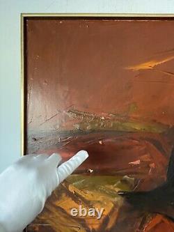 Large Antique Modern Abstract Expressionist Oil Painting Vintage Rue Wise 1961