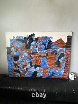 Large Antique Modern Abstract Psychedelic Oil Painting Old Vintage Cubism Cubist
