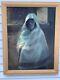 Large Antique Oil/canvas Relined/new Frame Woman In Hooded Cloak