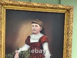 Large Antique Oil/Canvas Young Girl Great Original Frame