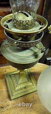 Large Antique Oil Lamp Brass XIX Century Etched Glass