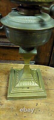 Large Antique Oil Lamp Brass XIX Century Etched Glass