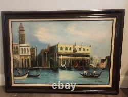 Large Antique Oil Painting Ducal Palace Canal, Venice, Italy. A. Olsen