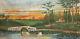 Large Antique Oil Painting Landscape Lake Swans