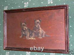 Large Antique Oil Painting Scottish Terrier Dog 1915