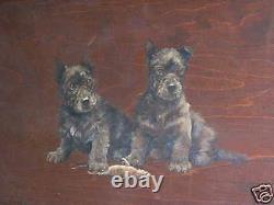 Large Antique Oil Painting Scottish Terrier Dog 1915