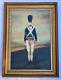 Large Antique Oil Painting Signed Harris French Soldier Sword & Musket Landscape