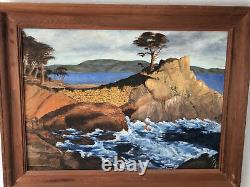 Large Antique Oil on Board Painting The Lone Cypress signed PAP Pebble Beach