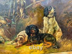 Large Antique Original Oil, Dogs After the Hunt, Signed, Dated 1813, Framed