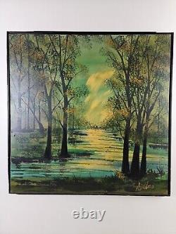 Large Antique Original Signed A Wilson Oil Painting 37x37 Framed Mid Century Art