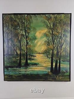 Large Antique Original Signed A Wilson Oil Painting 37x37 Framed Mid Century Art