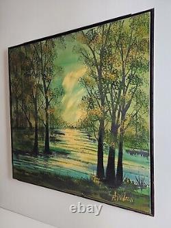 Large Antique Original Signed A Wilson Oil Painting 37x37 Framed Mid Century Art