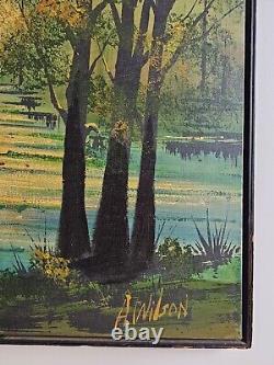 Large Antique Original Signed A Wilson Oil Painting 37x37 Framed Mid Century Art