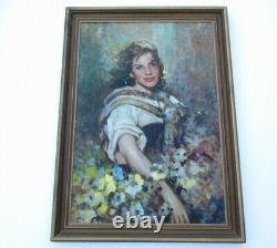 Large Antique Portrait Painting Italy Italian Pretty Woman Female Model Listed