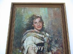 Large Antique Portrait Painting Italy Italian Pretty Woman Female Model Listed