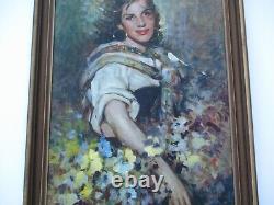 Large Antique Portrait Painting Italy Italian Pretty Woman Female Model Listed