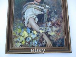 Large Antique Portrait Painting Italy Italian Pretty Woman Female Model Listed