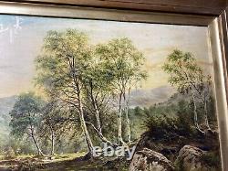 Large Antique River Landscape With Mountain Scene Oil Painting Signed/Framed