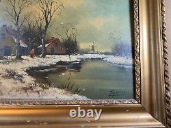 Large Antique Rural Landscape With Home Scene Oil Painting -Signed And Framed