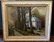 Large Antique Signed Oil Painting R. Mann Brown County Indiana House Framed Vtg