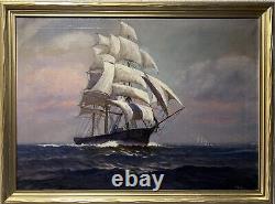 Large Antique T. BAILEY Oil Painting on canvas, Seascape California Clipper