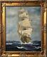 Large Antique T. Bailey Original Oil Painting On Canvas Ship On The Ocean